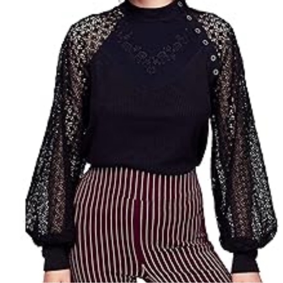 FREE PEOPLE SWEETEST THING LACE SLEEVES THERMAL TOP SMALL - Picture 15 of 16